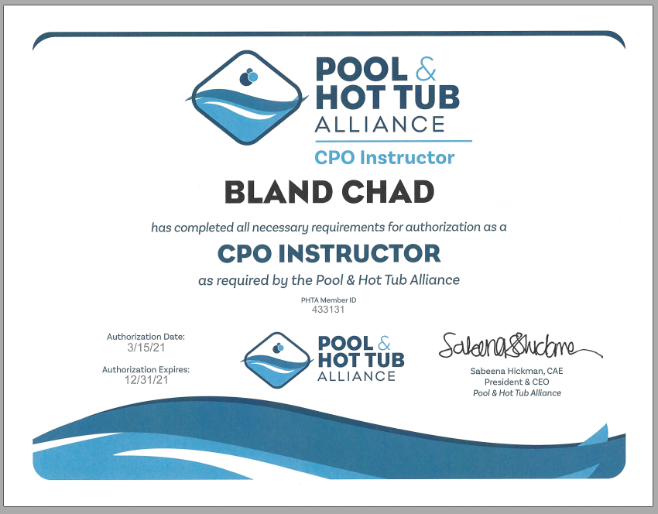 Chad Bland Certified Pool Operator Instructor